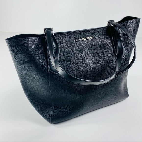 Michael Kors Handbags - Michael Kors Kimberly Large Top Zip Black Bonded Leather Tote Shoulder Bag